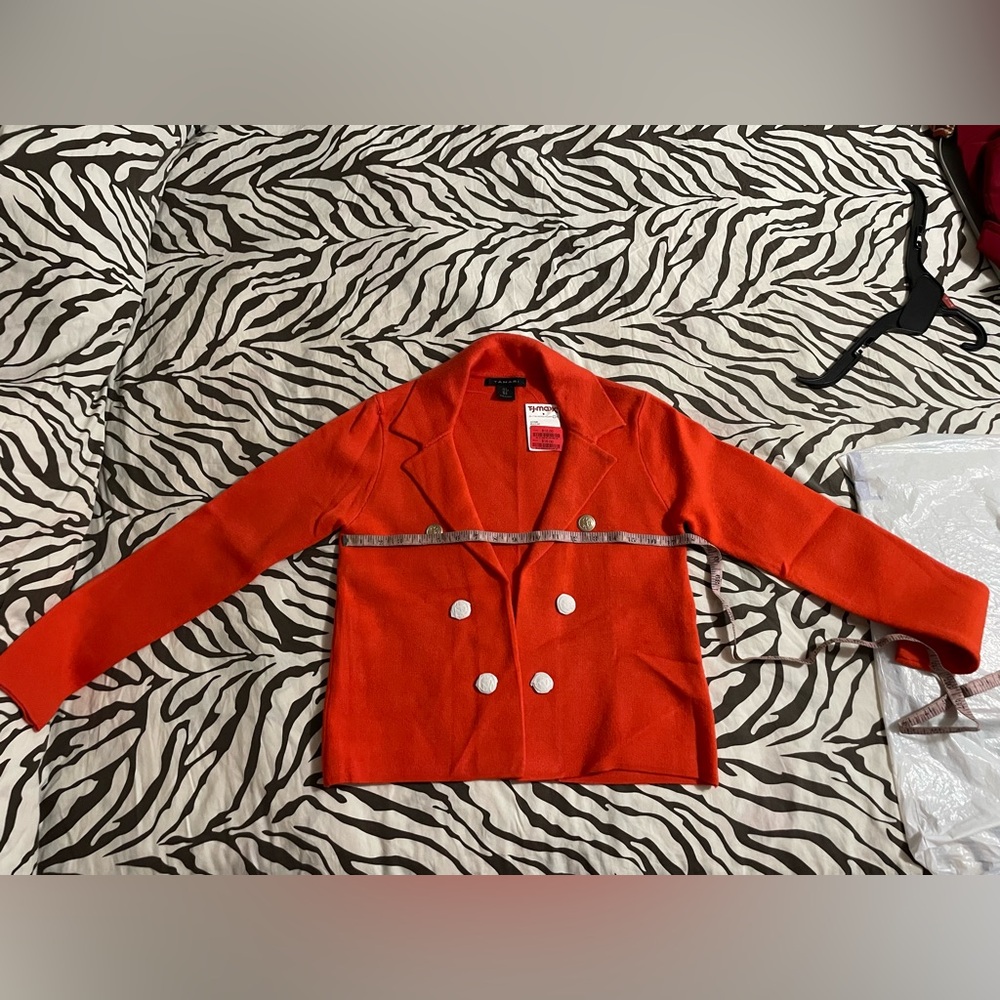 Tahari Vibrant Orange Blazer with Silver Buttons